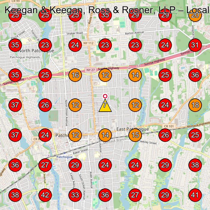Keegan & Keegan, Ross & Rosner, LLP GeoGrid visibility map for Personal Injury Attorney in Bayport